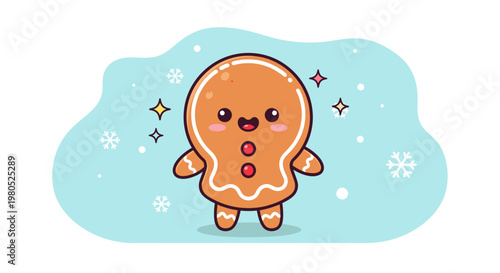 Cute Gingerbread Man Character With Doughy Face and Button Eyes.