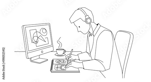 Man wearing headset at computer 2.