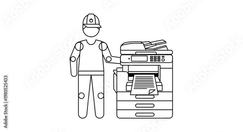 Man wearing mask with photocopier.