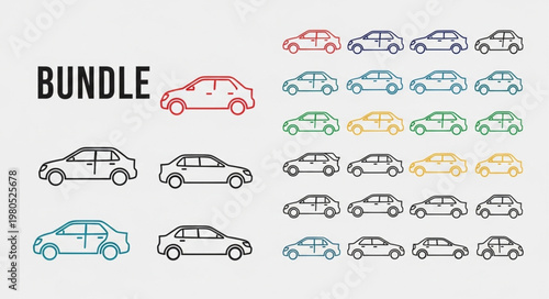 Collection of colorful car illustrations for design projects.