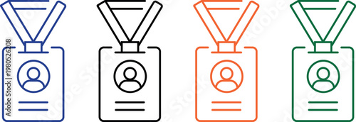 ID Badge Lanyard Icon Set Vector Blue Black Orange Green Line Art