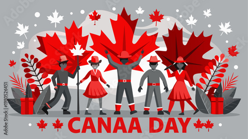 Celebration of canada day with red maple leaf decorations