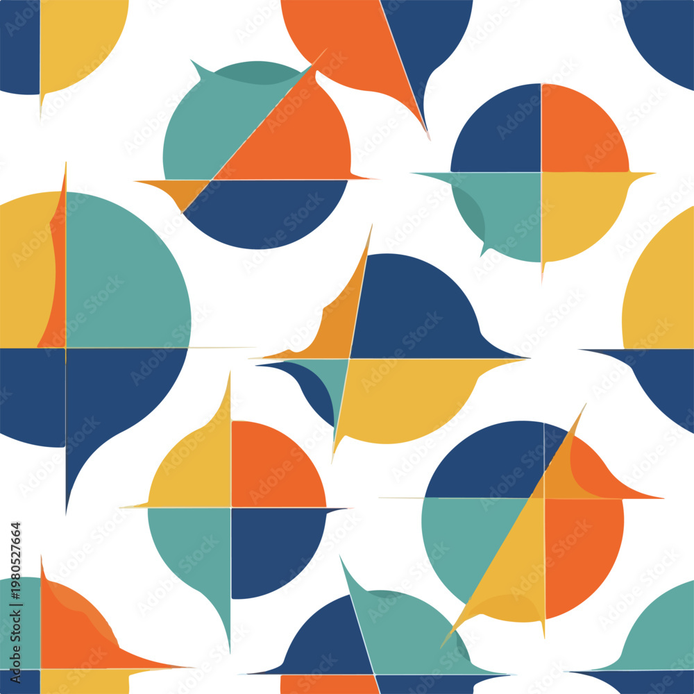 Fototapeta premium Retro Modern Geometric Seamless Pattern with Bold Vintage Color Palette