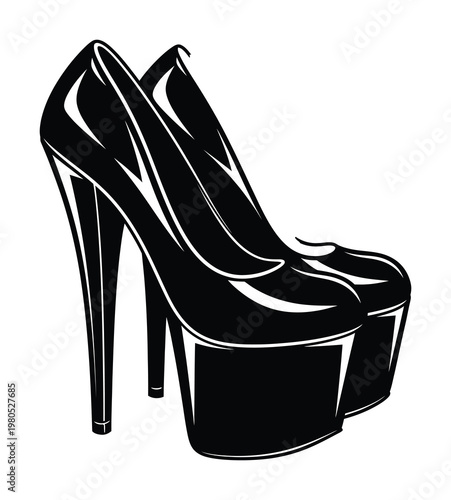 Vector of a pair of high-heeled shoes with a sleek and glossy finish for fashion