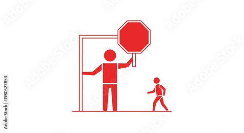 Man holding stop sign walking.