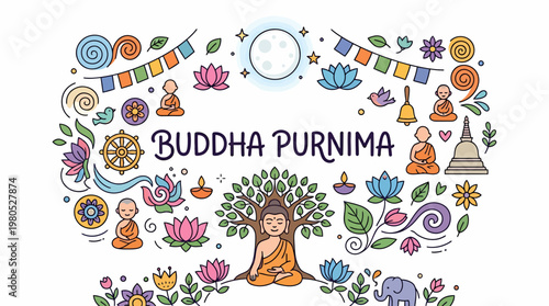Buddha Purnima Celebration - Spiritual Buddhism Art