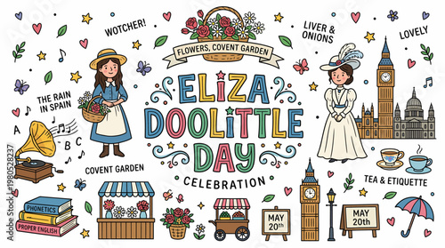 Eliza Doolittle Day Covent Garden Celebration Illustration