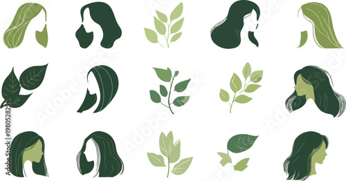 Green cucumbers and green plants vector illustration eco nature design set