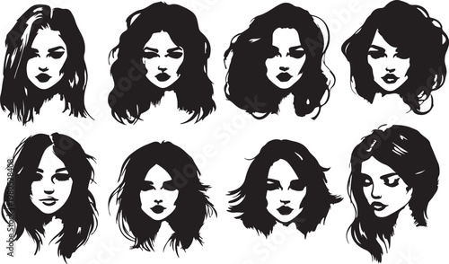 Woman beauty fashion hairstyle vector illustration avatar collection set