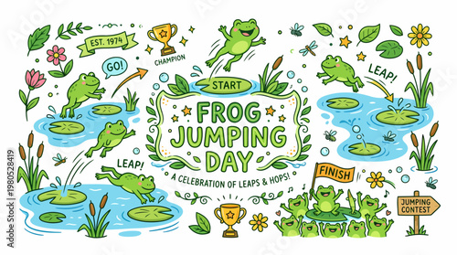 Frog Jumping Day Celebration - Cute Frogs Leaping & Hopping