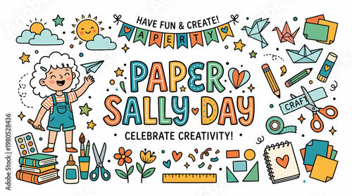 Happy Child Celebrating Paper Craft Day with Fun Activities
