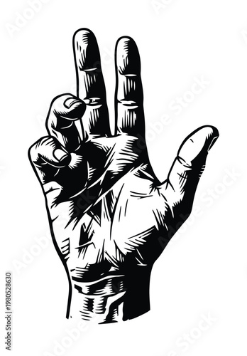 Vector of a hand holding up three fingers prominently displayed