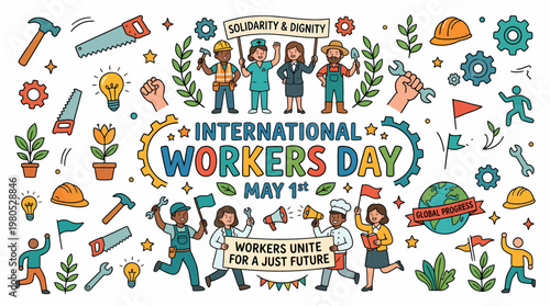 International Workers Day May 1st Cartoon Illustration