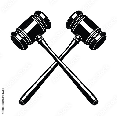 Vector of two crossed gavels symbolizing justice and legal authority