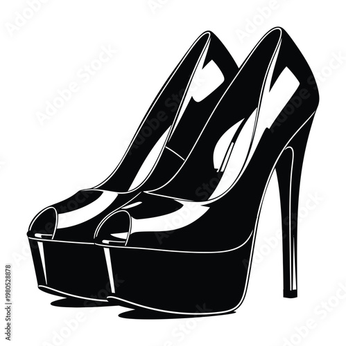 Sleek vector of black high-heeled shoes with pointed toes and stiletto heels