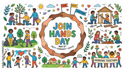 Join Hands Day: Diverse People Unite for Community Service
