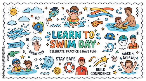 Learn to Swim Day Doodle Art - Kids & Adults Swimming Fun
