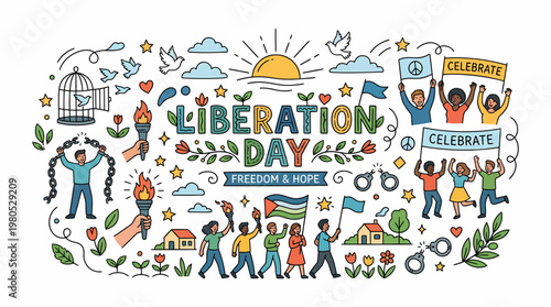 Liberation Day Freedom Hope Celebration Doodle Art