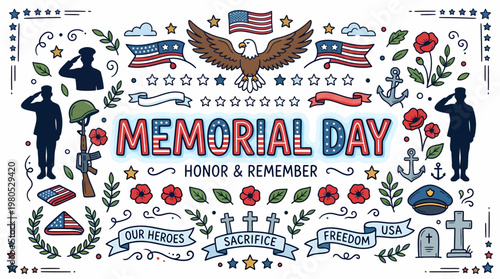 Memorial Day Celebration: USA Patriotism, Honor, Remember, Freedom