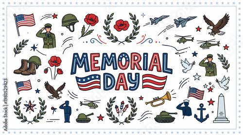 Memorial Day Celebration Elements - USA Patriotic Symbols