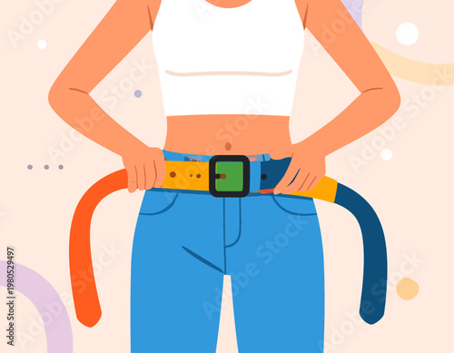 Obraz na plátně Woman tightening her belt after weight loss
