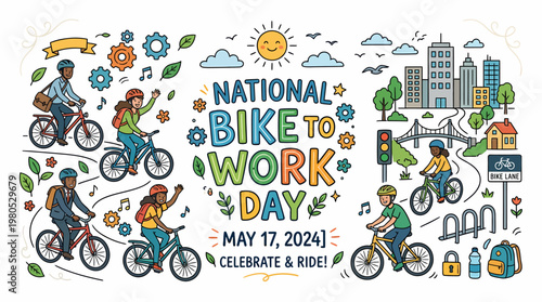 National Bike to Work Day Celebration with Diverse Cyclists