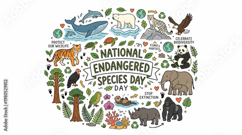 National Endangered Species Day Circle Illustration