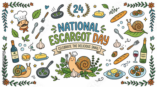 National Escargot Day Celebration Doodle Art