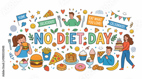 No Diet Day Celebration: People Enjoying Delicious Junk Food