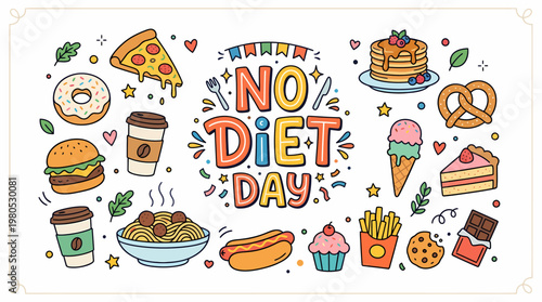 No Diet Day Celebration with Junk Food Icons
