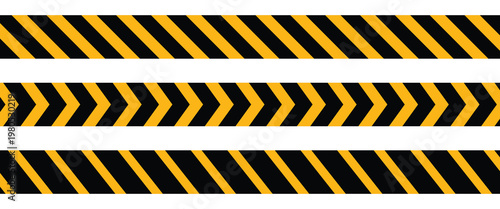 Black and yellow warning, police tapes, attention, line sign.  Realistic lines with repeat stripes texture. vector illustration eps10. warning tape.
