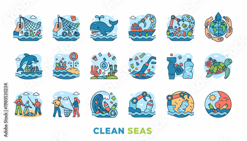 Ocean Pollution Icons: Clean Seas Concept