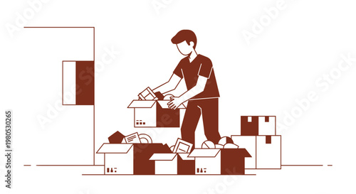 Man moving house with boxes.