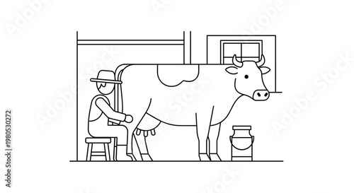 Man milking a cow.