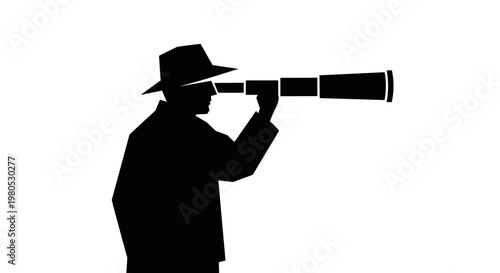 Man Looking Through Telescope Silhouette.