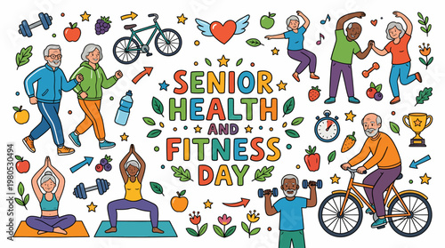 Senior Health and Fitness Day - Active Elderly People Exercising