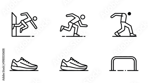 Athletic Icons: Six stylized illustrations showcase a dynamic array of athletic activities, celebrating human motion and athletic prowess. 