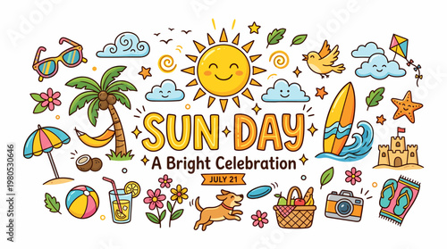 Summer Fun Doodle: Sun, Beach, Vacation, Holiday, Activities