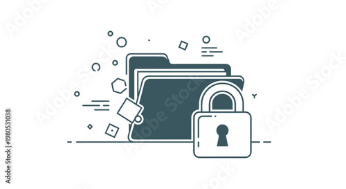 Secure Data Folder Icon with Padlock, Digital Security Concept