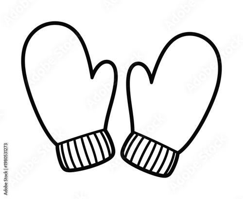 Vector of a pair of warm mittens with striped cuffs