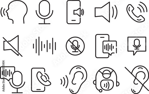 Voice icon set, professional vector illustration of microphone and sound wave symbols for web and mobile apps. microphone and audio symbols, high-quality vector icons for recording, podcasting, and vo
