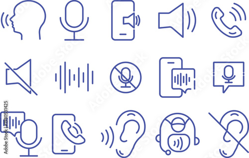 Voice icon set, professional vector illustration of microphone and sound wave symbols for web and mobile apps. microphone and audio symbols, high-quality vector icons for recording, podcasting, and vo