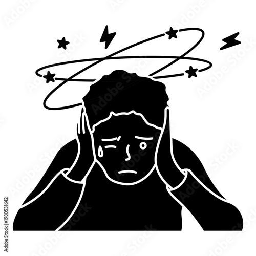 Overstimulation Outline Icon with Emotional Distress Illustration