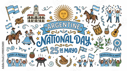 Argentine National Day 25 de Mayo Celebration Doodle Art