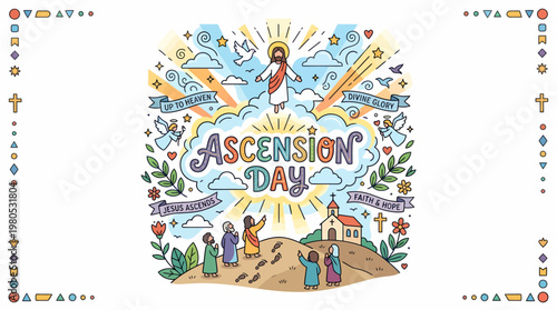 Ascension Day Jesus Christ Heavenly Father Religious Illustration
