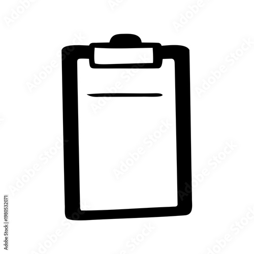 Stylized simple black and white drawing of a clipboard with paper