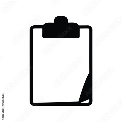 Minimalist Clipboard Icon with Curled Paper Corner, Simple Black and White Design