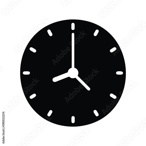 Black and white clock face with hands indicating eight o'clock sharp