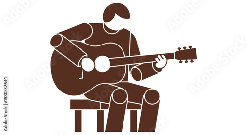 Man Playing Acoustic Guitar Sitting.