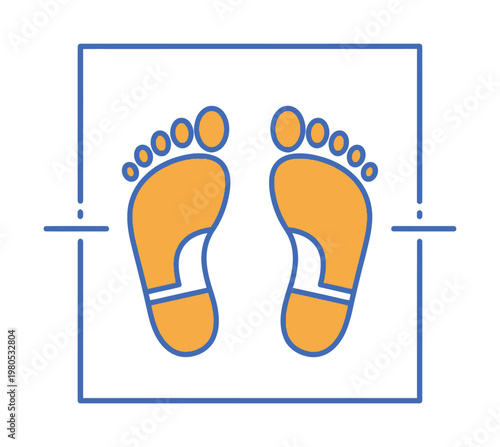 Vector of two feet standing on a rectangular platform with markings for placement